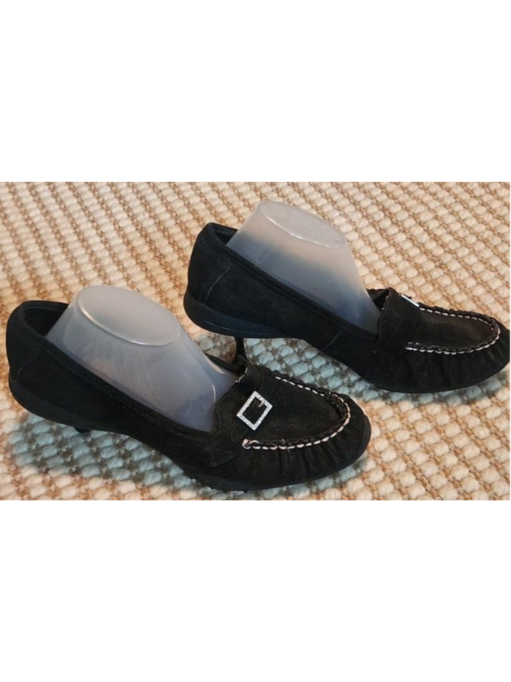 Vintage Women's Bakers Y2K Black Suede Loafers with Heel Rhinestone Buckle, SZ 7